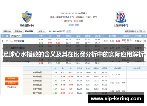 足球心水指数的含义及其在比赛分析中的实际应用解析
